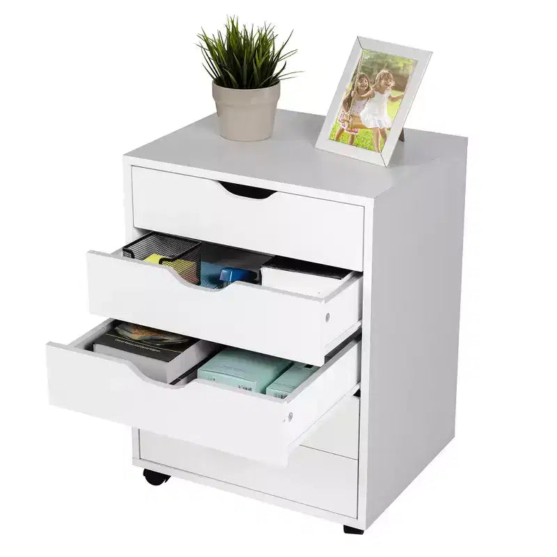 Commode de rangement à 5 tiroirs Costway avec roulettes, meuble d'appoint blanc