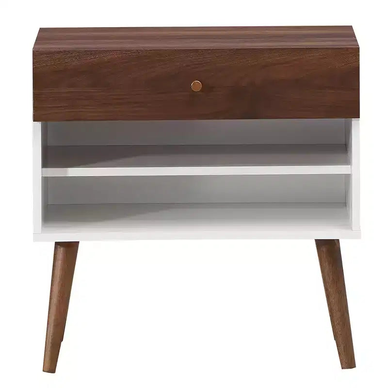 Costway Lot de 2 tables de chevet avec tiroir de rangement et pieds en bois d'hévéa, style scandinave