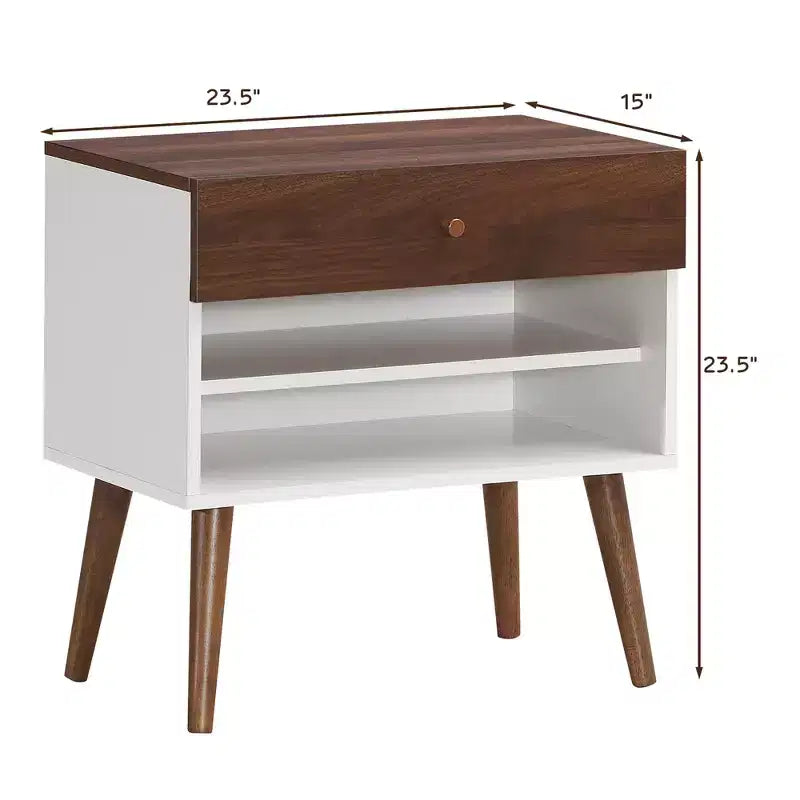Costway Lot de 2 tables de chevet avec tiroir de rangement et pieds en bois d'hévéa, style scandinave
