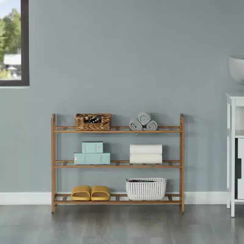 Range-chaussures de rangement en bambou Basicwise, étagère de rangement pour chaussures autoportante
