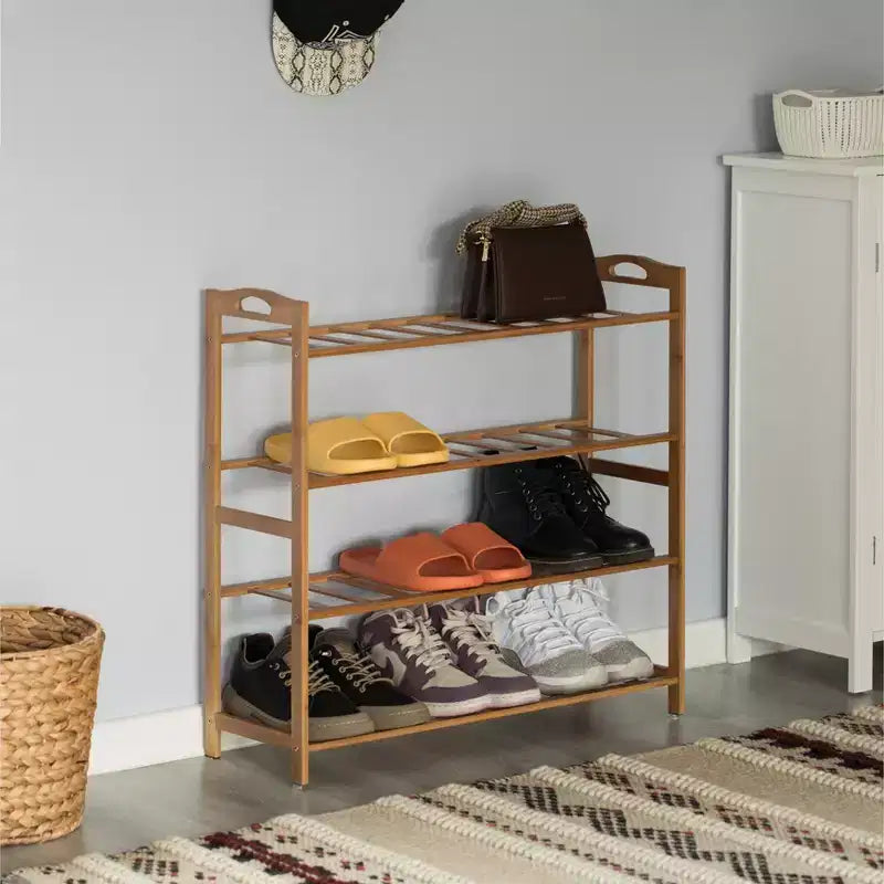 Range-chaussures de rangement en bambou Basicwise, étagère de rangement pour chaussures autoportante