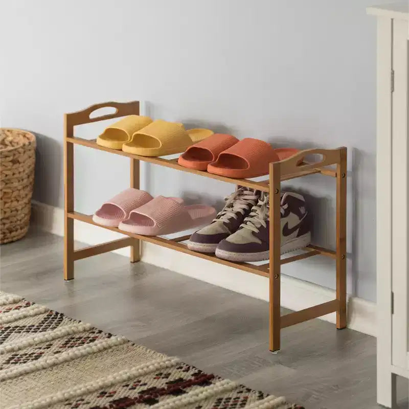 Range-chaussures de rangement en bambou Basicwise, étagère de rangement pour chaussures autoportante