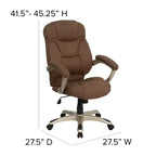Chaise de bureau ergonomique exécutive Emma et Oliver à dossier haut avec base et accoudoirs en nylon argenté