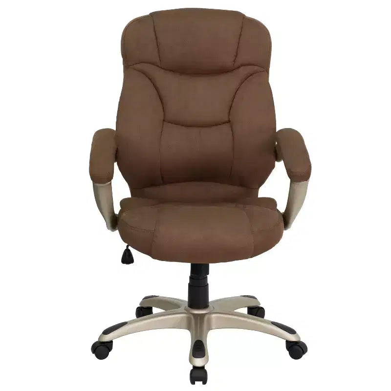 Chaise de bureau ergonomique exécutive Emma et Oliver à dossier haut avec base et accoudoirs en nylon argenté