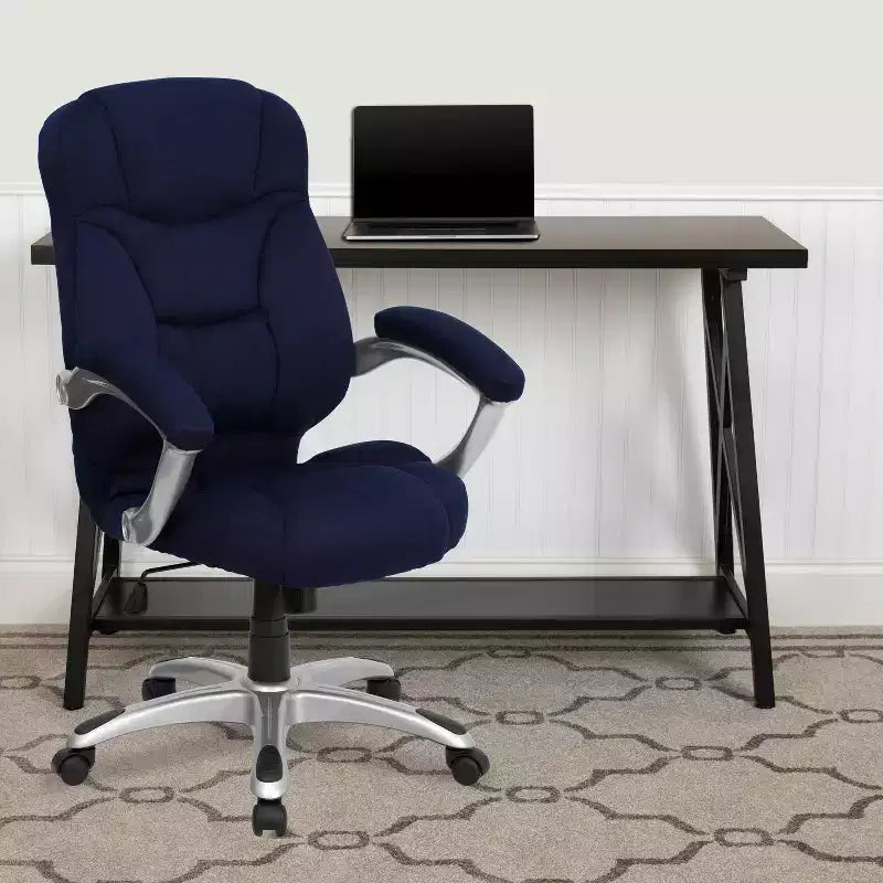 Chaise de bureau ergonomique exécutive Emma et Oliver à dossier haut avec base et accoudoirs en nylon argenté