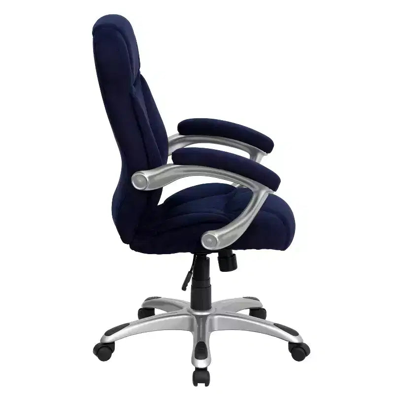 Chaise de bureau ergonomique exécutive Emma et Oliver à dossier haut avec base et accoudoirs en nylon argenté
