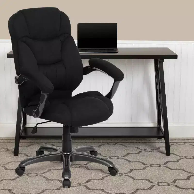 Chaise de bureau ergonomique exécutive Emma et Oliver à dossier haut avec base et accoudoirs en nylon argenté