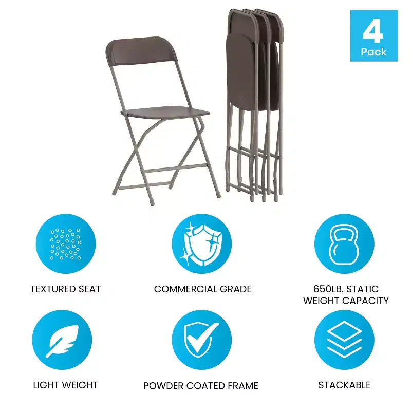 Chaise pliante en plastique Emma et Oliver de 295 kg, qualité supérieure, pour maison et événements (lot de 4)