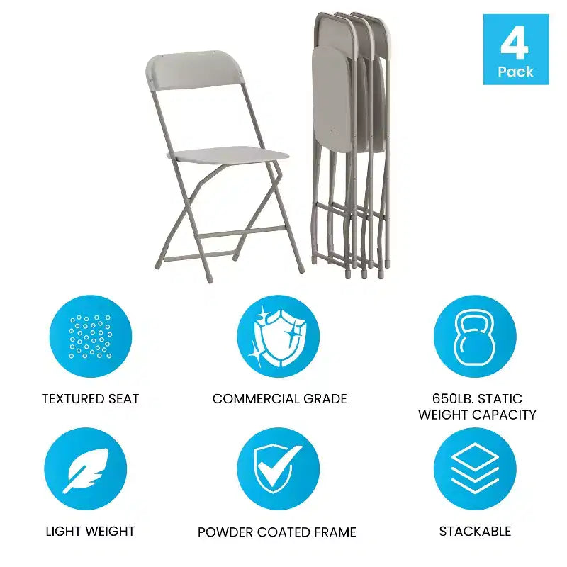 Chaise pliante en plastique Emma et Oliver de 295 kg, qualité supérieure, pour maison et événements (lot de 4)