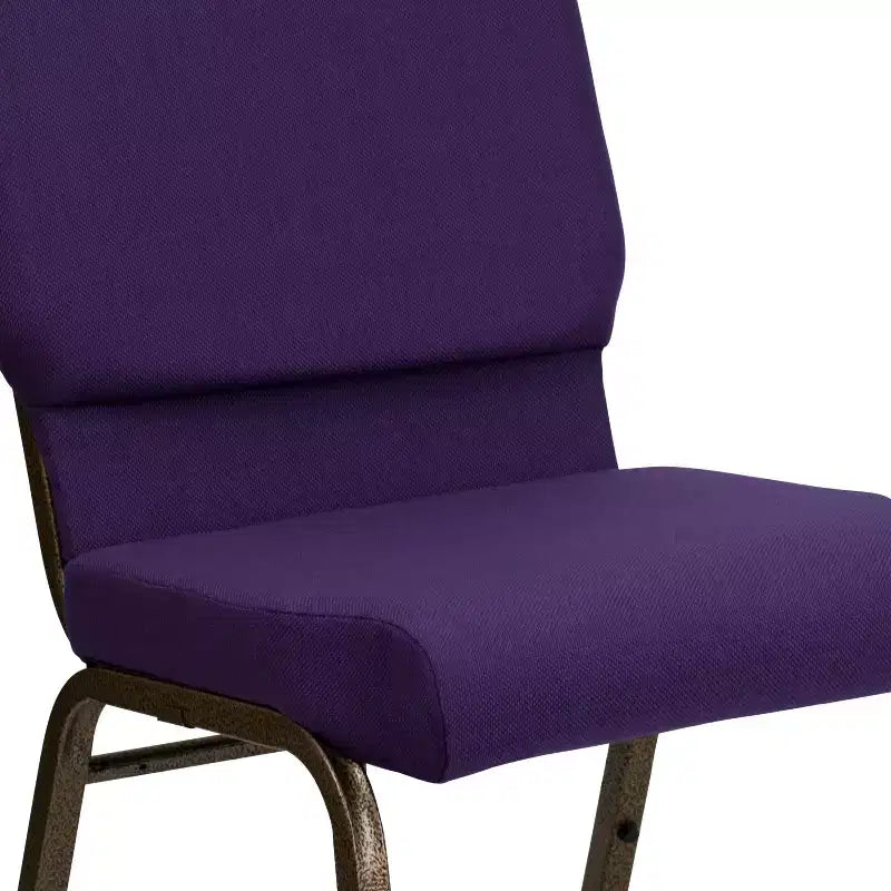 Chaise d'auditorium empilable Emma et Oliver avec 19 sièges – Tissu violet royal/cadre à nervures dorées