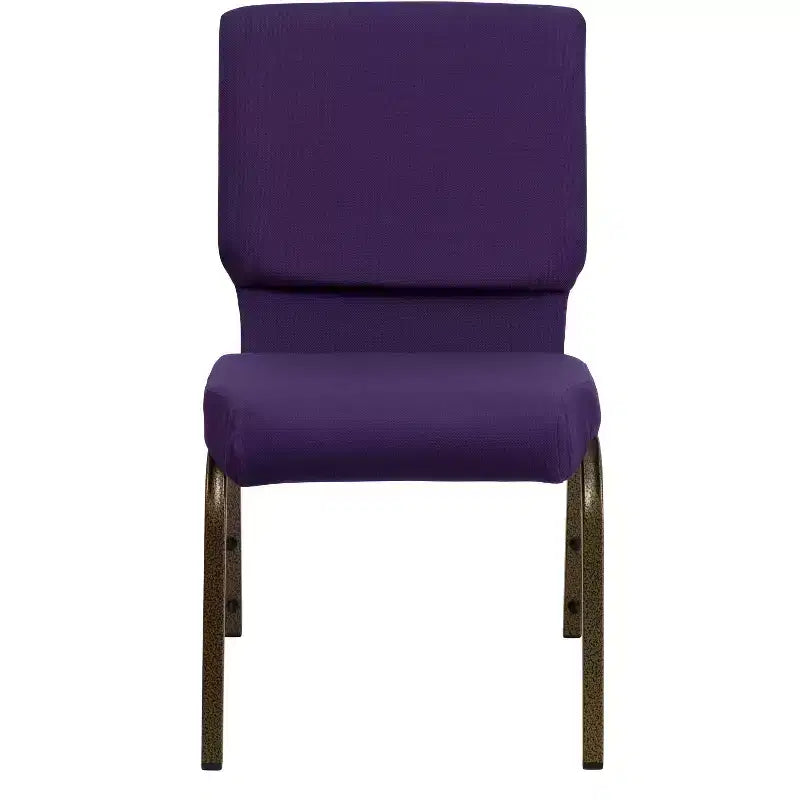 Chaise d'auditorium empilable Emma et Oliver avec 19 sièges – Tissu violet royal/cadre à nervures dorées