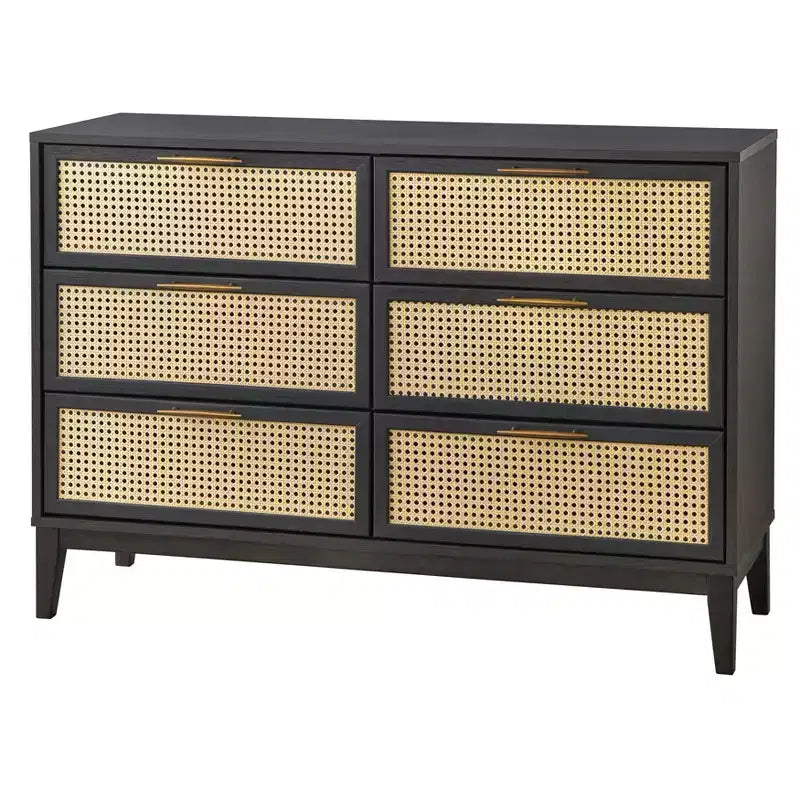 Commode à 6 tiroirs Andros avec façades de tiroirs en faux rotin - Buylateral
