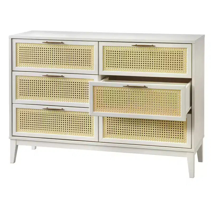 Commode à 6 tiroirs Andros avec façades de tiroirs en faux rotin - Buylateral