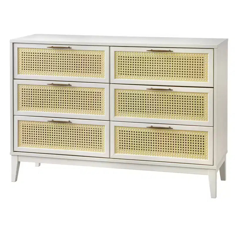 Commode à 6 tiroirs Andros avec façades de tiroirs en faux rotin - Buylateral