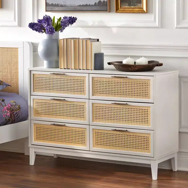 Commode à 6 tiroirs Andros avec façades de tiroirs en faux rotin - Buylateral