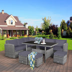Ensemble de salle à manger Costway 7 pièces en rotin pour terrasse, canapé sectionnel et pouf - Voir détails