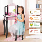 Costway Coiffeuse pour enfant avec tabouret, miroir triptyque et imprimé léopard rose