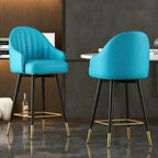 Tabouret de bar Art Déco pivotant en cuir avec dossier et assise rembourrés