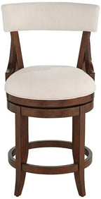 Tabouret de bar 55 Downing Street en noyer, brun, 61 cm de haut, style ferme rustique, coussin en lin beige avec dossier et repose-pieds pour comptoir de cuisine, îlot de cuisine, maison.