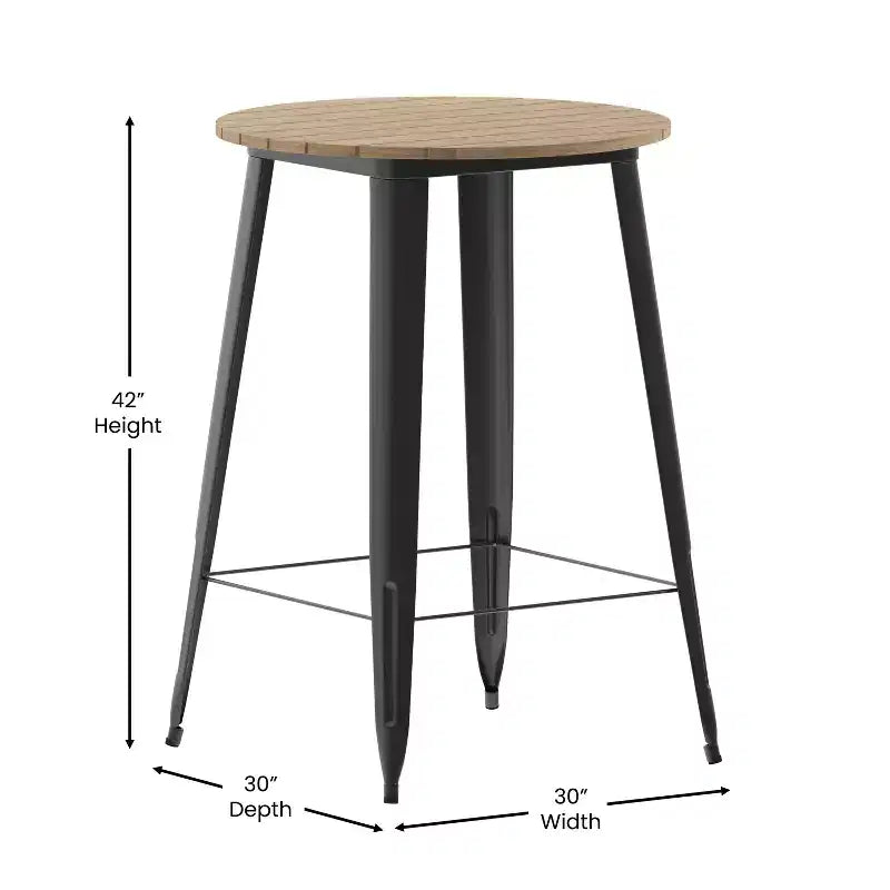 Table de bar Emma et Oliver, 30" ronde, plateau en polyrésine tout temps avec base en acier, utilisation intérieure/extérieure