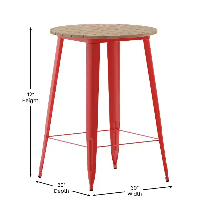 Table de bar Emma et Oliver, 30" ronde, plateau en polyrésine tout temps avec base en acier, utilisation intérieure/extérieure