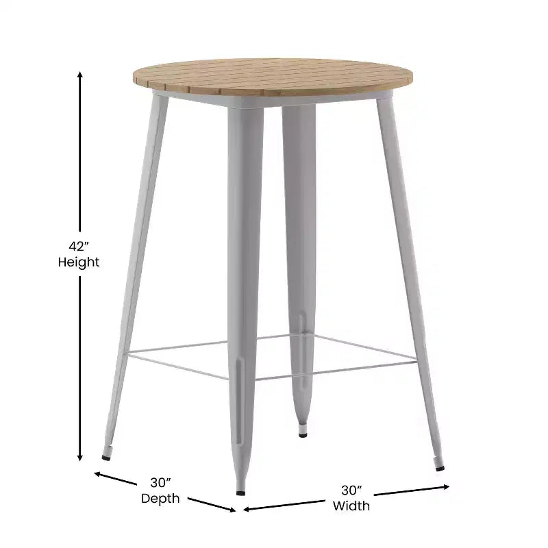 Table de bar Emma et Oliver, 30" ronde, plateau en polyrésine tout temps avec base en acier, utilisation intérieure/extérieure