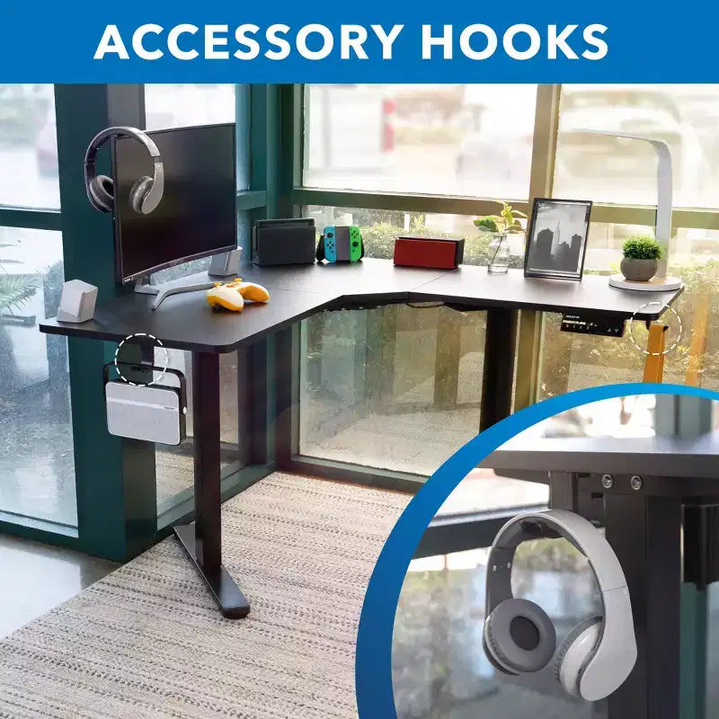 Mount-It! Bureau électrique réglable en hauteur pour les coins, bureau assis-debout automatique avec réglage ergonomique en douceur de la hauteur de 72 à 120 cm