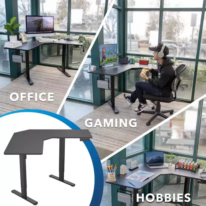 Mount-It! Bureau électrique réglable en hauteur pour les coins, bureau assis-debout automatique avec réglage ergonomique en douceur de la hauteur de 72 à 120 cm