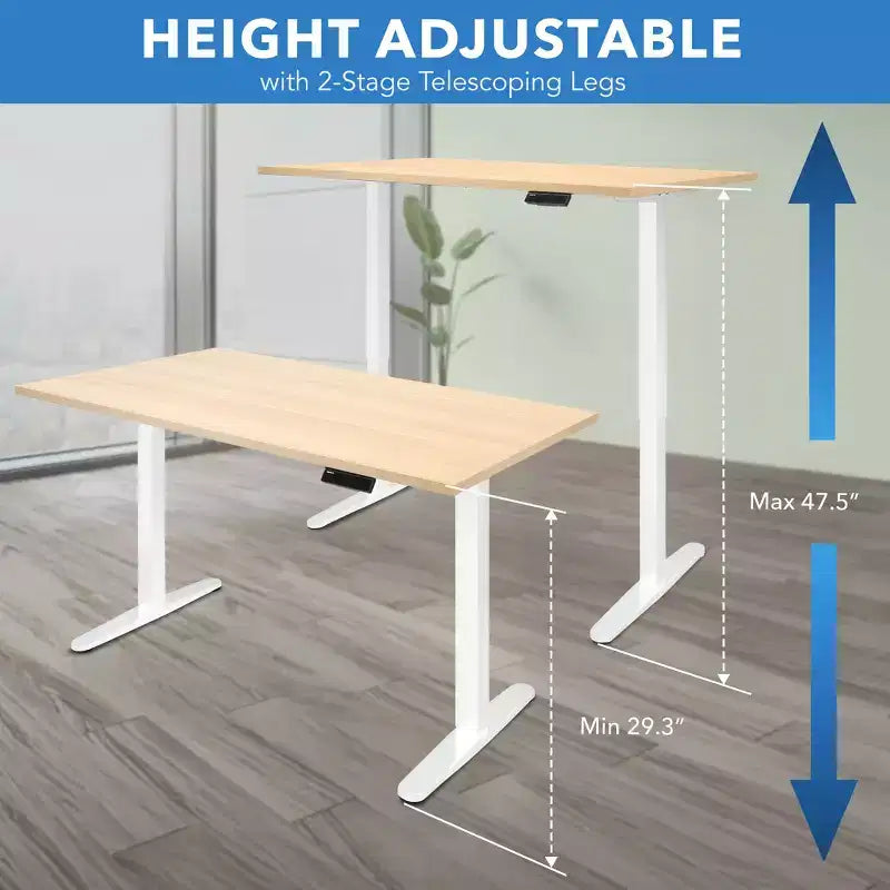 Mount-It! Bureau électrique assis-debout avec plateau - Blanc / Érable