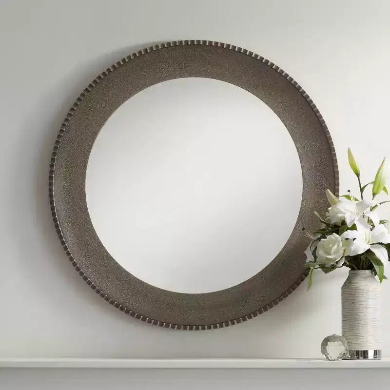 Miroir mural rond Uttermost Empire, finition argent mat métallisé, 34 po