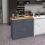HOMCOM Îlot de cuisine roulant avec bar à déjeuner en bois à abattant, chariot de cuisine de style ferme avec 2 tiroirs, étagères réglables pour salle à manger