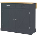 HOMCOM Îlot de cuisine roulant avec bar à déjeuner en bois à abattant, chariot de cuisine de style ferme avec 2 tiroirs, étagères réglables pour salle à manger