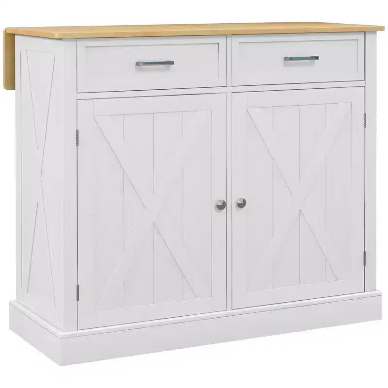 HOMCOM Îlot de cuisine roulant avec bar à déjeuner en bois à abattant, chariot de cuisine de style ferme avec 2 tiroirs, étagères réglables pour salle à manger