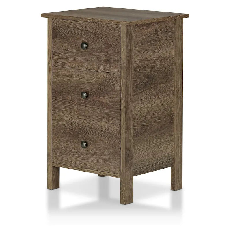 Table de chevet à 3 tiroirs, finition noyer vieilli rustique, bois composite, table d'appoint de chambre