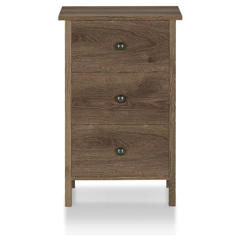 Table de chevet à 3 tiroirs, finition noyer vieilli rustique, bois composite, table d'appoint de chambre