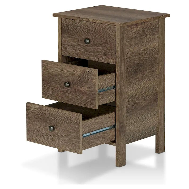 Table de chevet à 3 tiroirs, finition noyer vieilli rustique, bois composite, table d'appoint de chambre