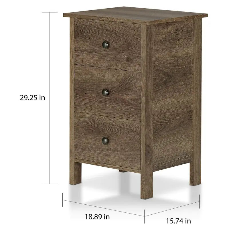 Table de chevet à 3 tiroirs, finition noyer vieilli rustique, bois composite, table d'appoint de chambre