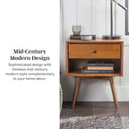 Lot de 2 tables de chevet en bois massif de style Mid-Century avec 1 tiroir