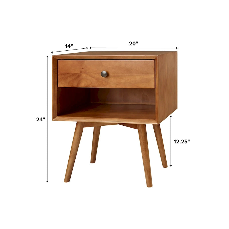 Lot de 2 tables de chevet en bois massif de style Mid-Century avec 1 tiroir