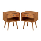 Lot de 2 tables de chevet en bois massif de style Mid-Century avec 1 tiroir