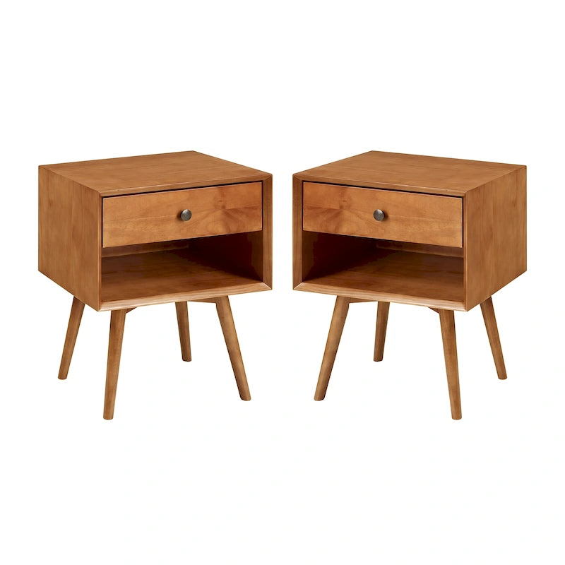 Lot de 2 tables de chevet en bois massif de style Mid-Century avec 1 tiroir