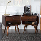 Lot de 2 tables de chevet en bois massif de style Mid-Century avec 1 tiroir