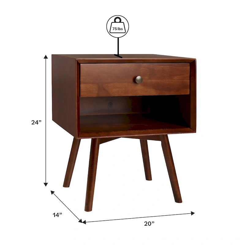 Lot de 2 tables de chevet en bois massif de style Mid-Century avec 1 tiroir