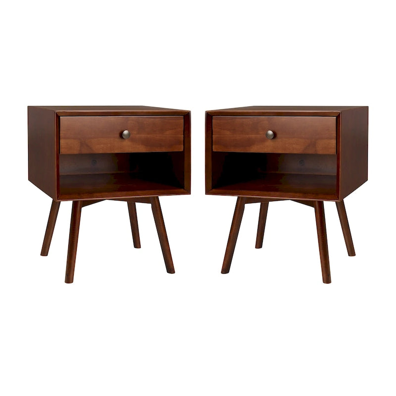 Lot de 2 tables de chevet en bois massif de style Mid-Century avec 1 tiroir