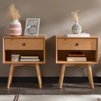 Lot de 2 tables de chevet en bois massif de style Mid-Century avec 1 tiroir