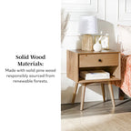 Lot de 2 tables de chevet en bois massif de style Mid-Century avec 1 tiroir