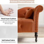 Chaise longue en velours 61 po avec 1 oreiller et garniture cloutée