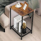 Lot de 2 petites tables d'appoint à 2 niveaux avec étagère de rangement ouverte