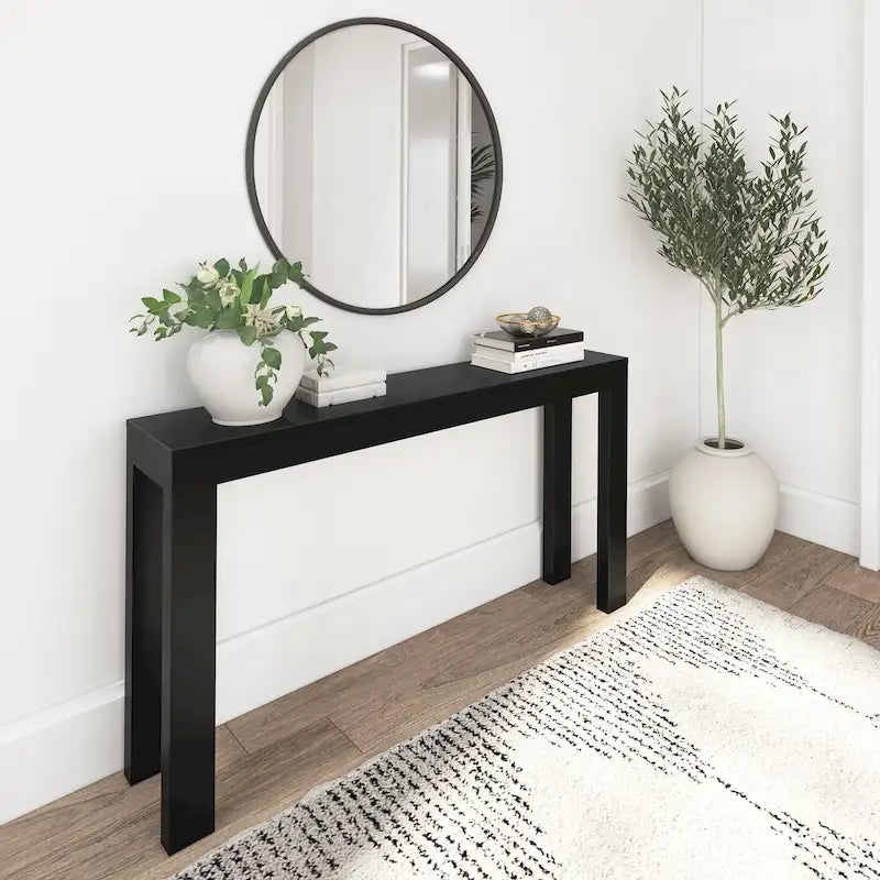 Console moderne en pin massif de 56 po, finition à faible teneur en COV, design minimaliste