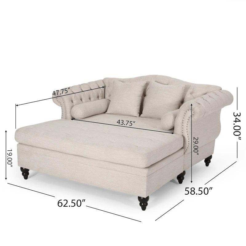 Chauffeuse double capitonnée 158,75 cm (L) x 148,60 cm (l) x 86,36 cm (H), Rembourrée, Accent de salon